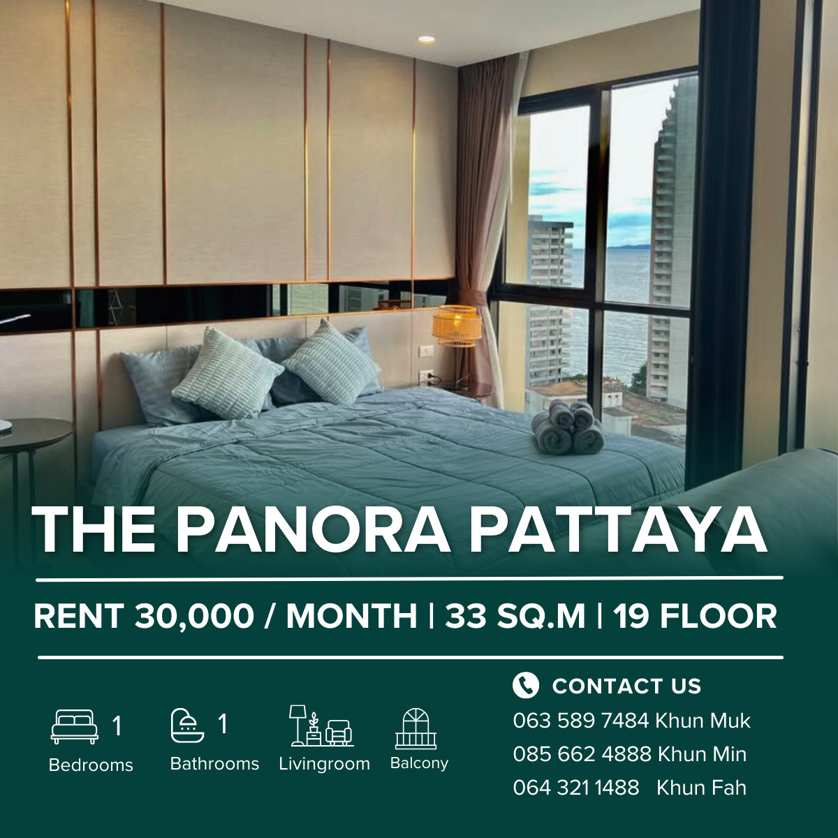 🌊 PANORA PATTAYA for Rent | 1 Bedroom | 33.81 SQ.M. | 19th Floor Sea View | 30,000 THB/Month