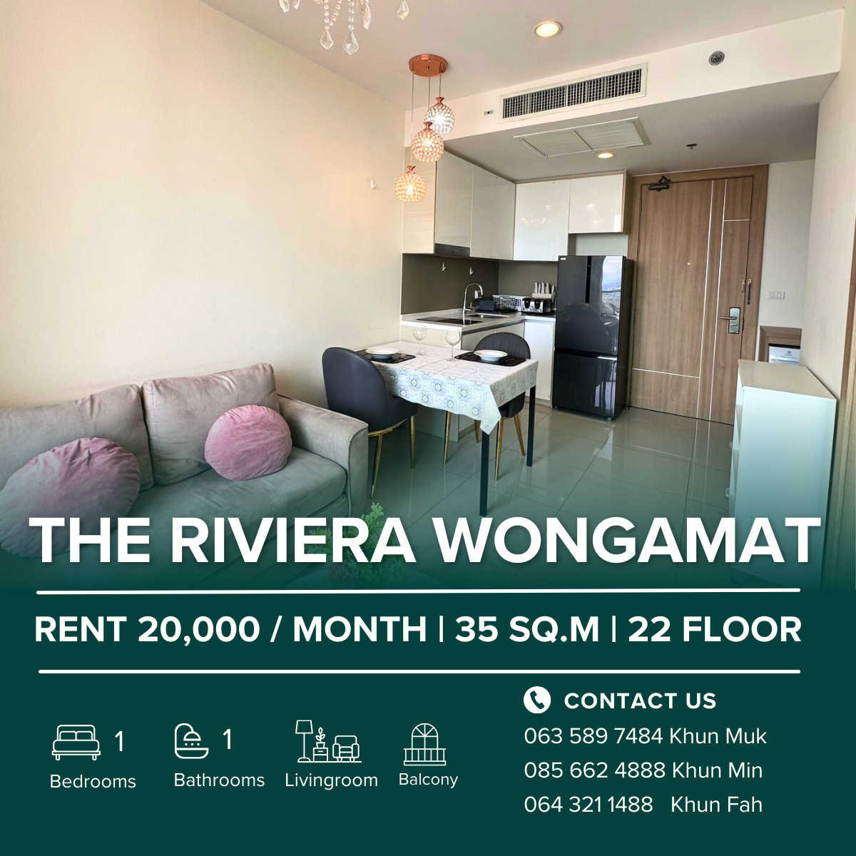 The Riviera Wongamat Beach For Rent 20,000 THB/Month | 1 Bedroom | Sea view + City View | 22 Floor
