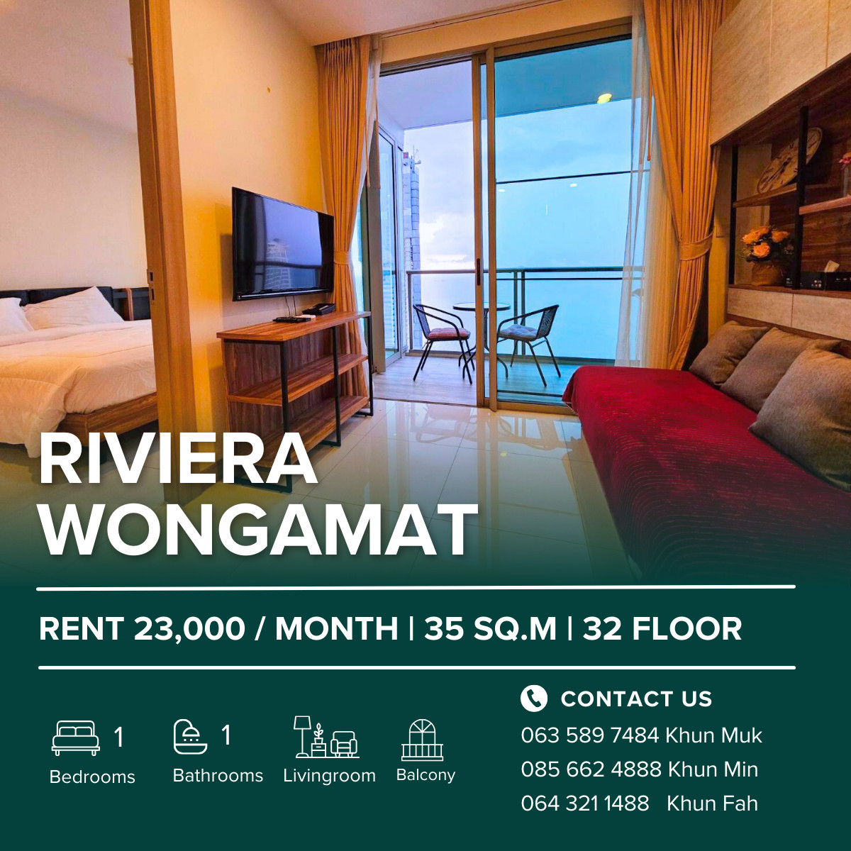 The Riviera Wongamat 🔥For rent 23,000/month🔥| 1 Bedroom (35 Sqm.) | Sea View
